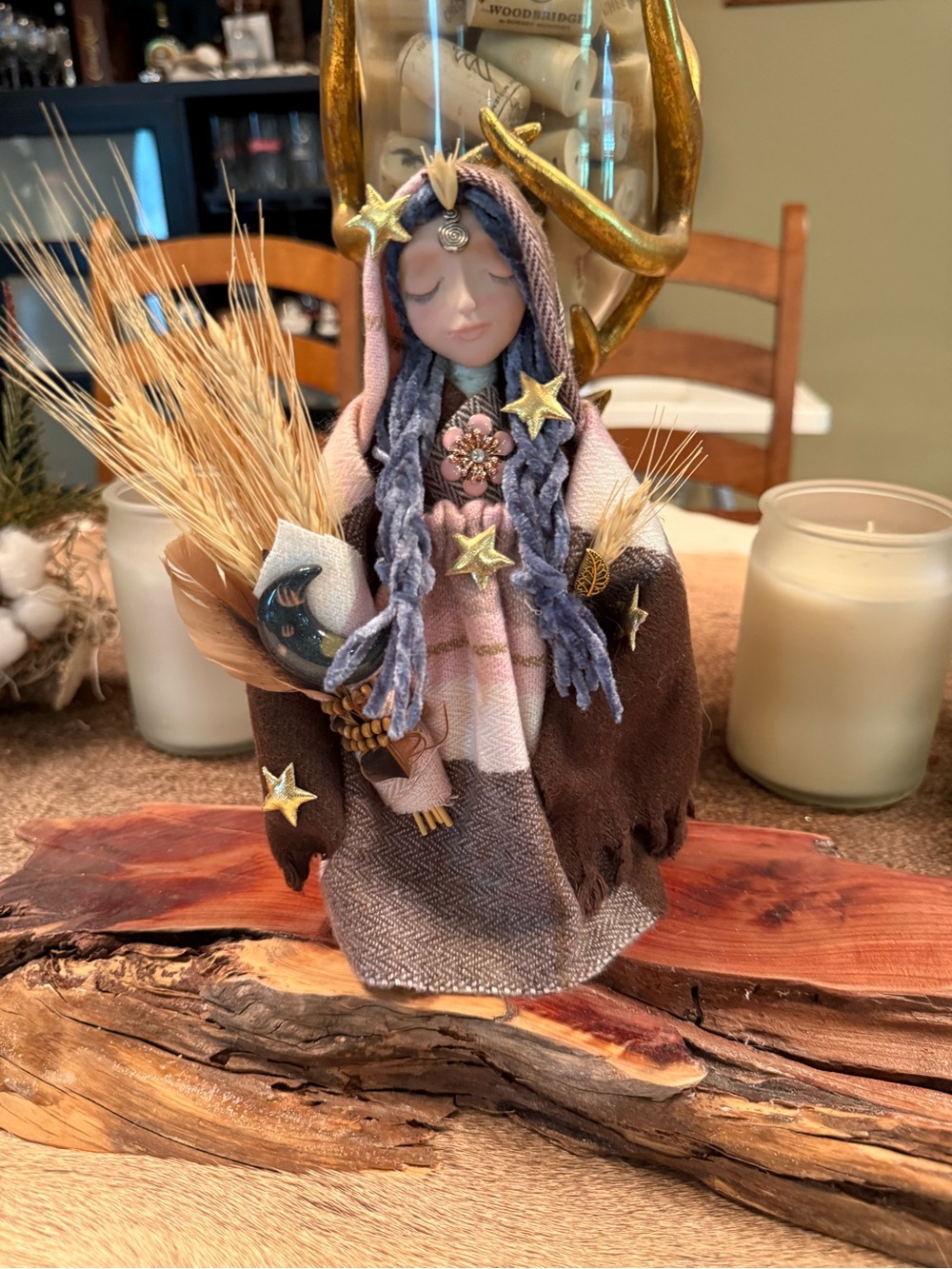 Handcrafted Boho Starland Decorative Doll in Brown and Pink